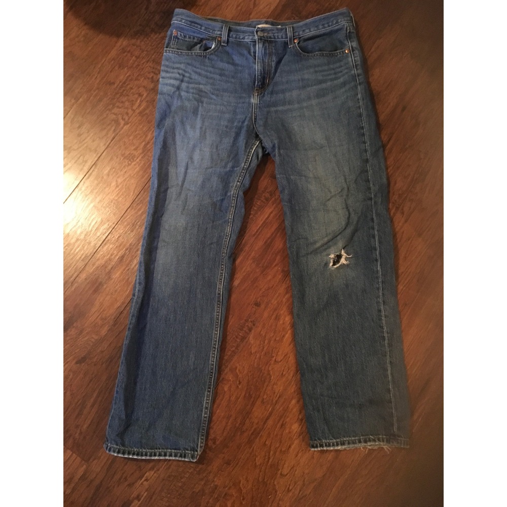 Levis Low Pro Straight Jeans Blue Distressed Mid Rise Straight Leg Size 31